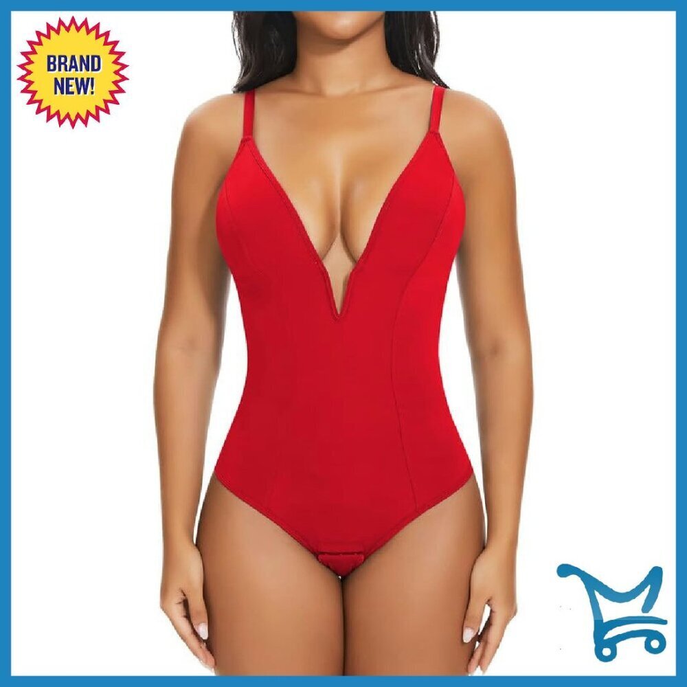 Deep V Neck Bodysuit Tummy Control Shapewear Thong Backless Cami